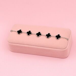 Chic Black and Silver Clover Bracelet